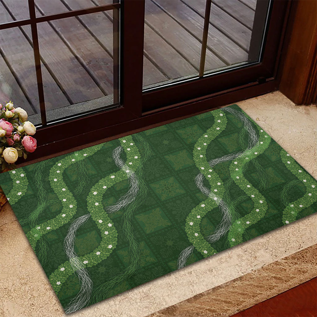 Hawaiian Quilt Rubber Doormat Pele Hair Hinahina Lei Green Version