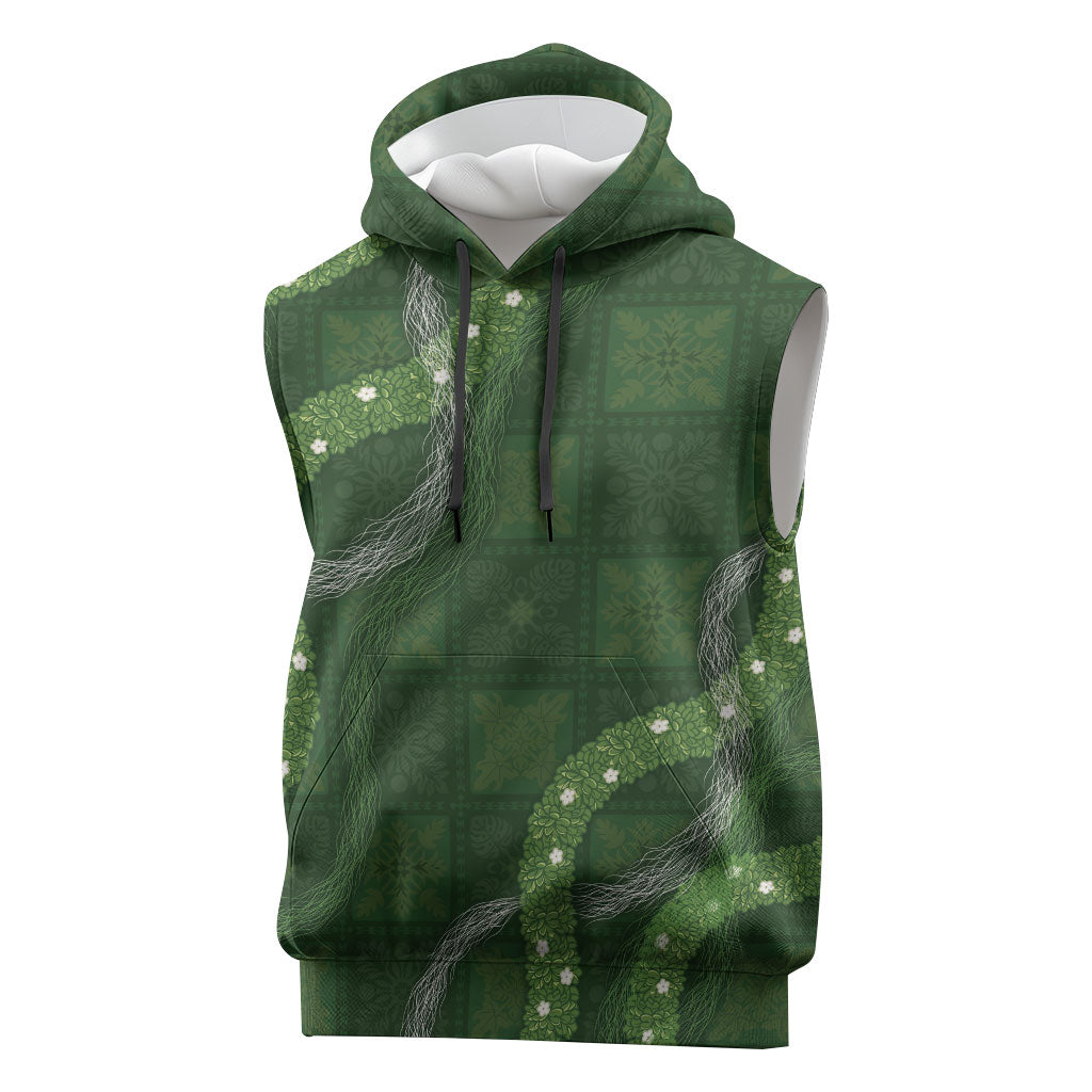 Hawaiian Quilt Sleeveless Hoodie Pele Hair Hinahina Lei Green Version LT05 Green - Polynesian Pride