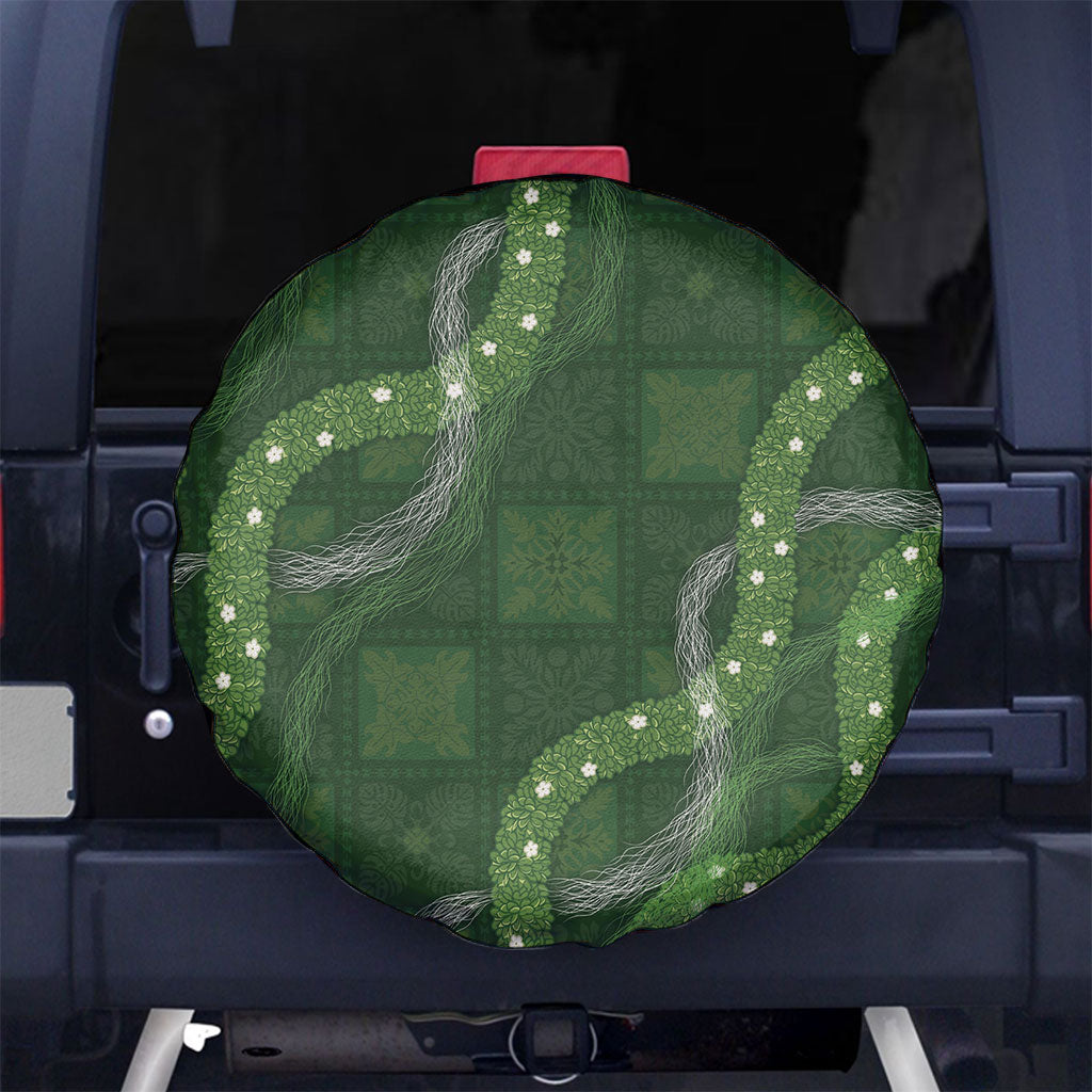 Hawaiian Quilt Spare Tire Cover Pele Hair Hinahina Lei Green Version LT05 No hole Green - Polynesian Pride