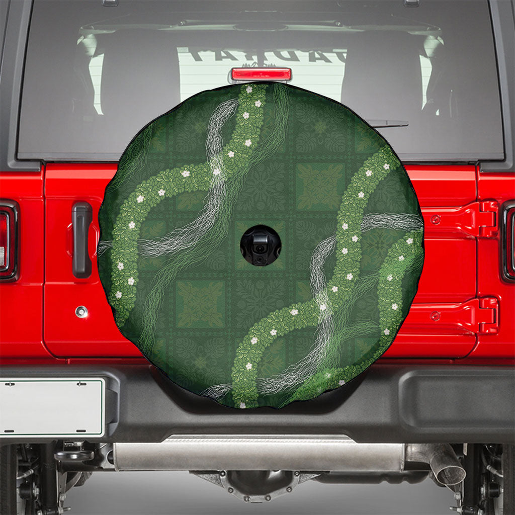 Hawaiian Quilt Spare Tire Cover Pele Hair Hinahina Lei Green Version LT05 - Polynesian Pride