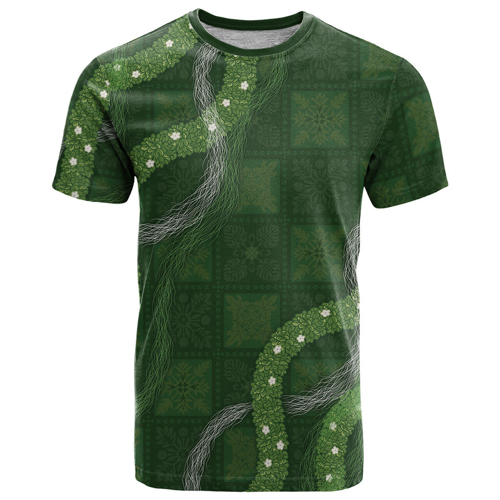 Hawaiian Quilt T Shirt Pele Hair Hinahina Lei Green Version LT05 Green - Polynesian Pride