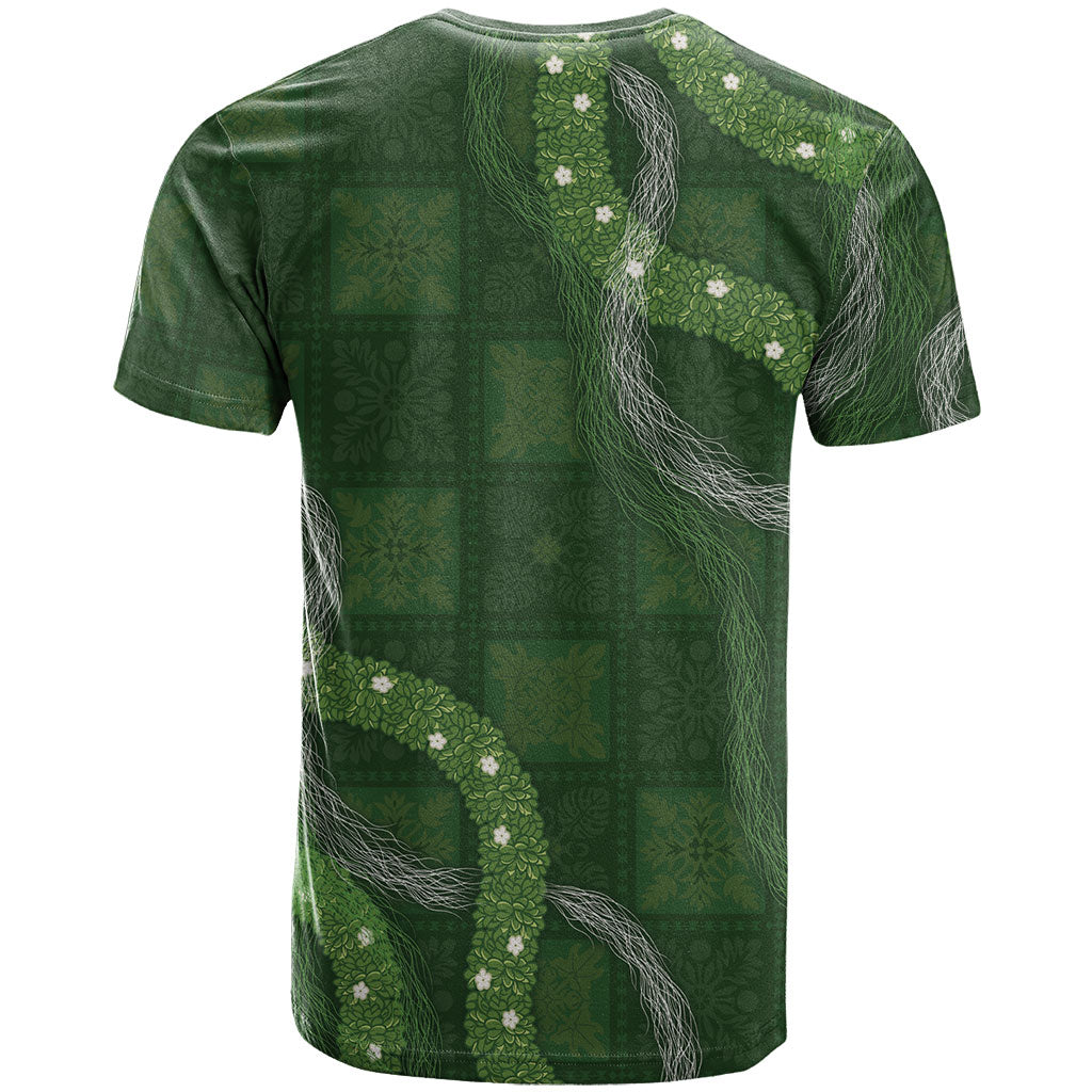 Hawaiian Quilt T Shirt Pele Hair Hinahina Lei Green Version