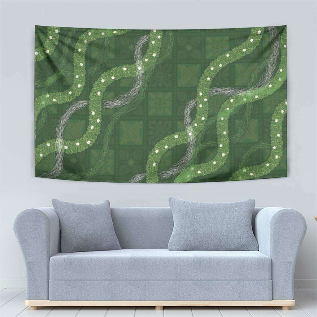 Hawaiian Quilt Tapestry Pele Hair Hinahina Lei Green Version