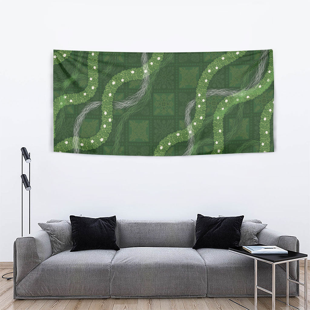 Hawaiian Quilt Tapestry Pele Hair Hinahina Lei Green Version