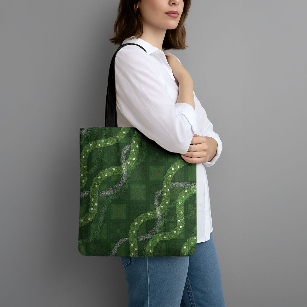 Hawaiian Quilt Tote Bag Pele Hair Hinahina Lei Green Version
