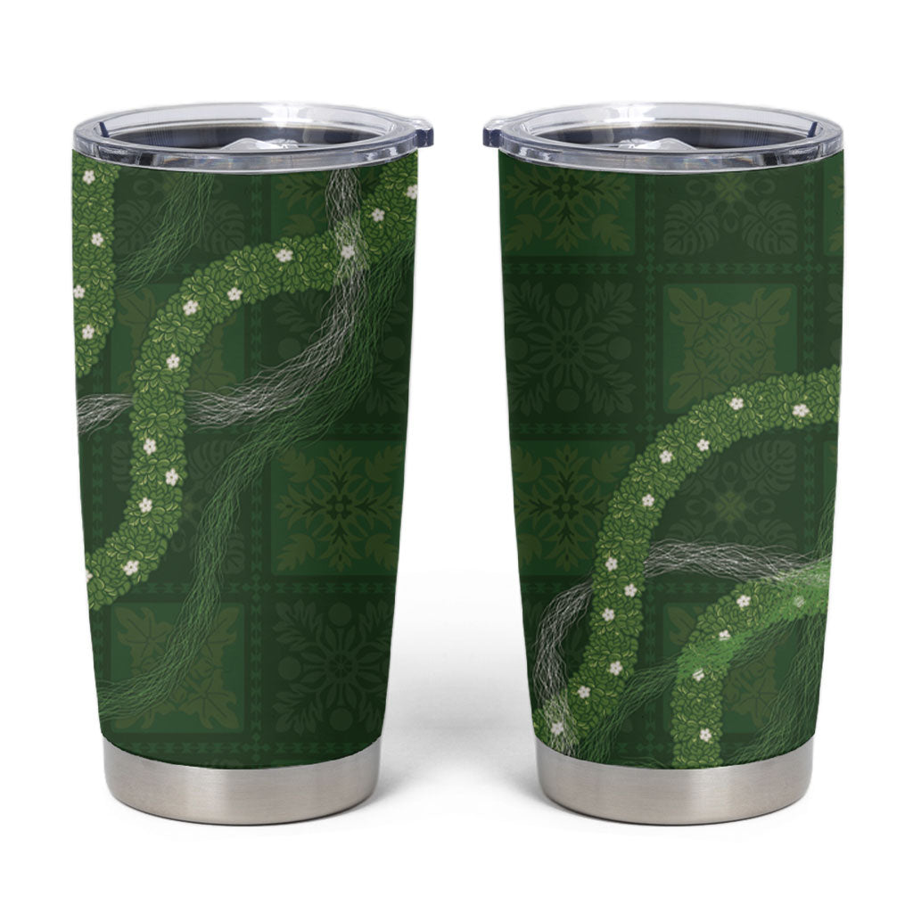Hawaiian Quilt Tumbler Cup Pele Hair Hinahina Lei Green Version LT05 Green - Polynesian Pride