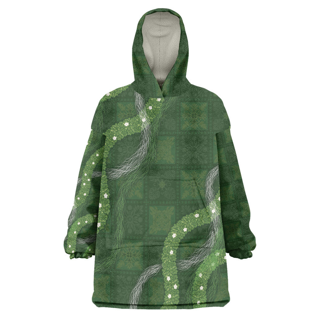 Hawaiian Quilt Wearable Blanket Hoodie Pele Hair Hinahina Lei Green Version