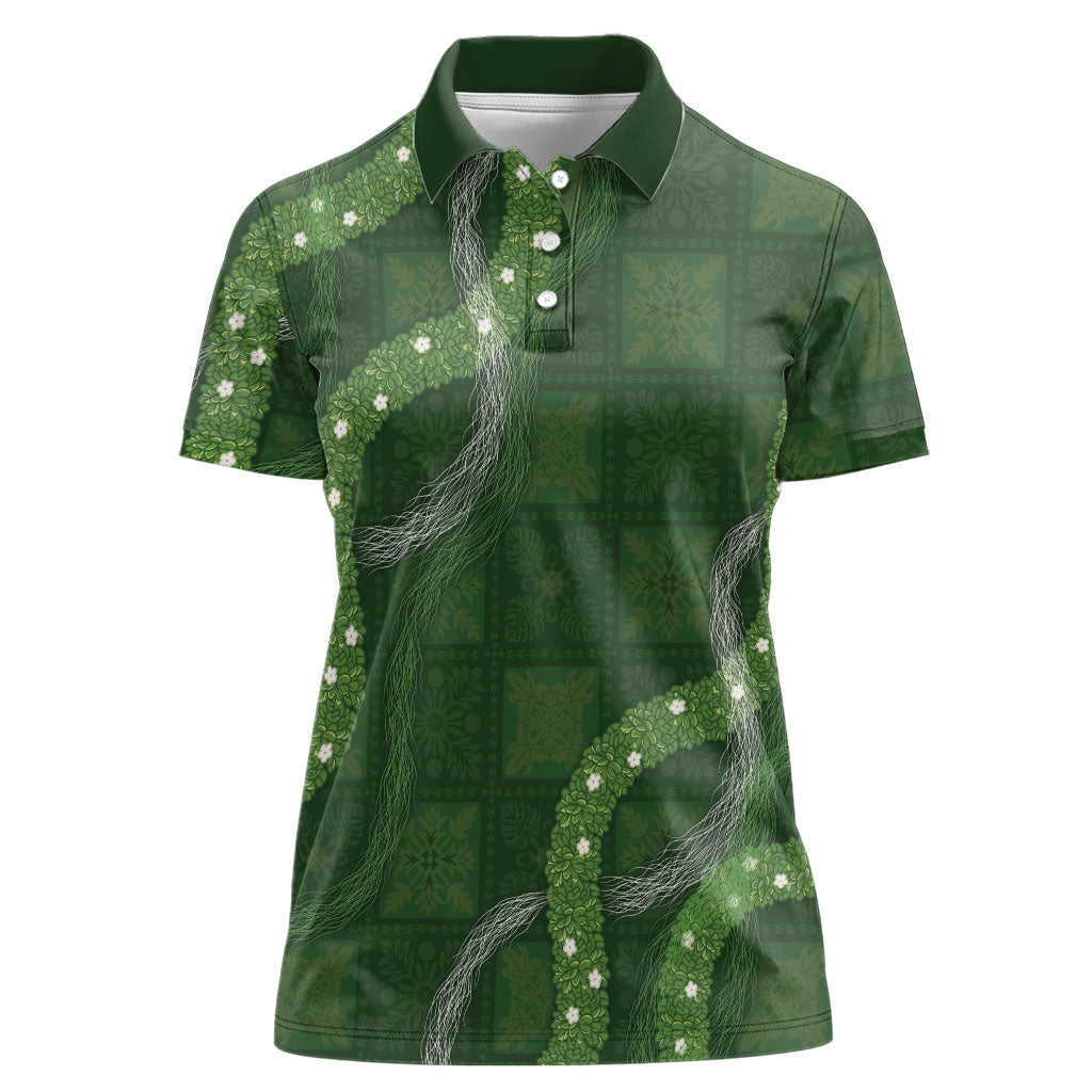 Hawaiian Quilt Women Polo Shirt Pele Hair Hinahina Lei Green Version