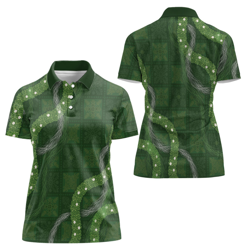 Hawaiian Quilt Women Polo Shirt Pele Hair Hinahina Lei Green Version