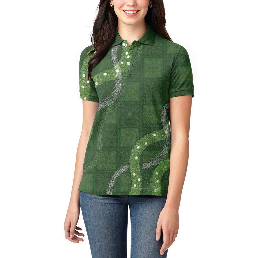 Hawaiian Quilt Women Polo Shirt Pele Hair Hinahina Lei Green Version