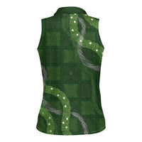 Hawaiian Quilt Women Sleeveless Polo Shirt Pele Hair Hinahina Lei Green Version