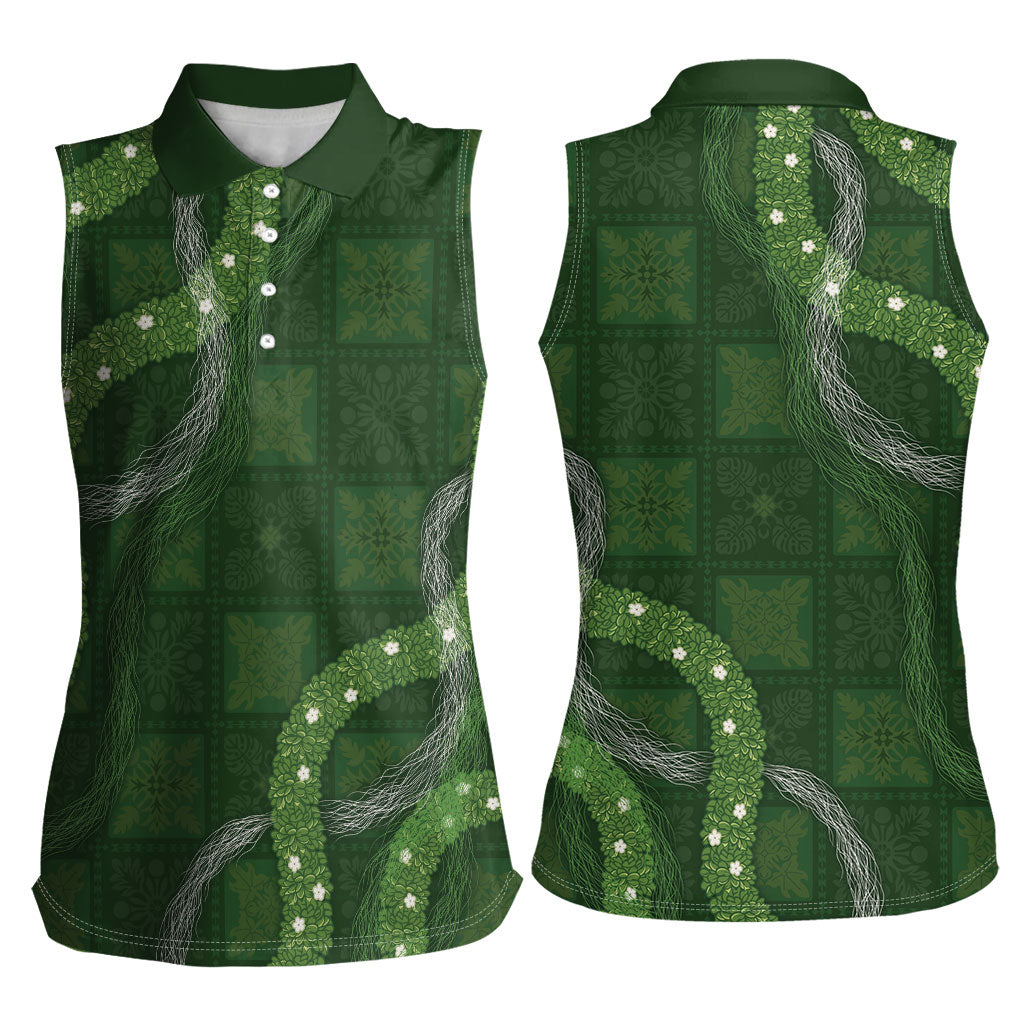Hawaiian Quilt Women Sleeveless Polo Shirt Pele Hair Hinahina Lei Green Version