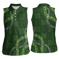 Hawaiian Quilt Women Sleeveless Polo Shirt Pele Hair Hinahina Lei Green Version