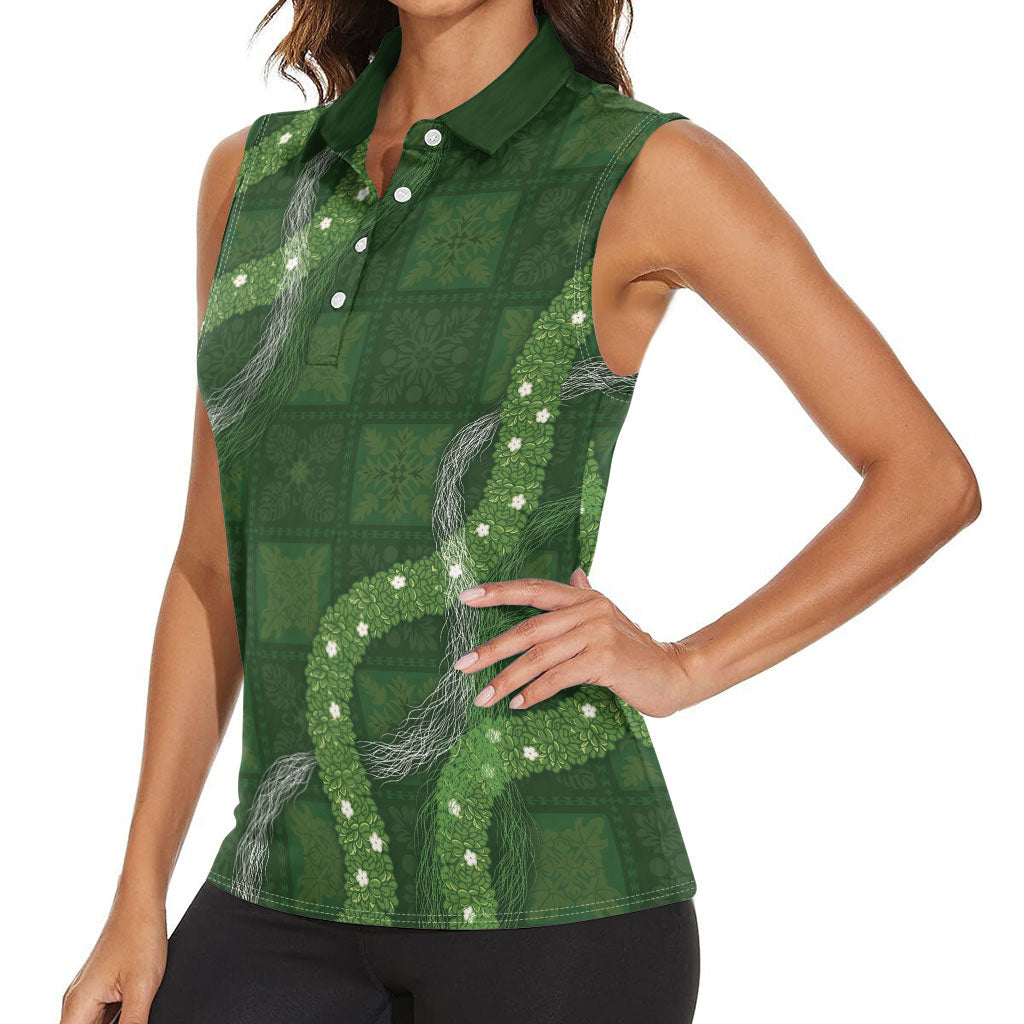 Hawaiian Quilt Women Sleeveless Polo Shirt Pele Hair Hinahina Lei Green Version