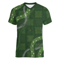 Hawaiian Quilt Women V-Neck T-Shirt Pele Hair Hinahina Lei Green Version