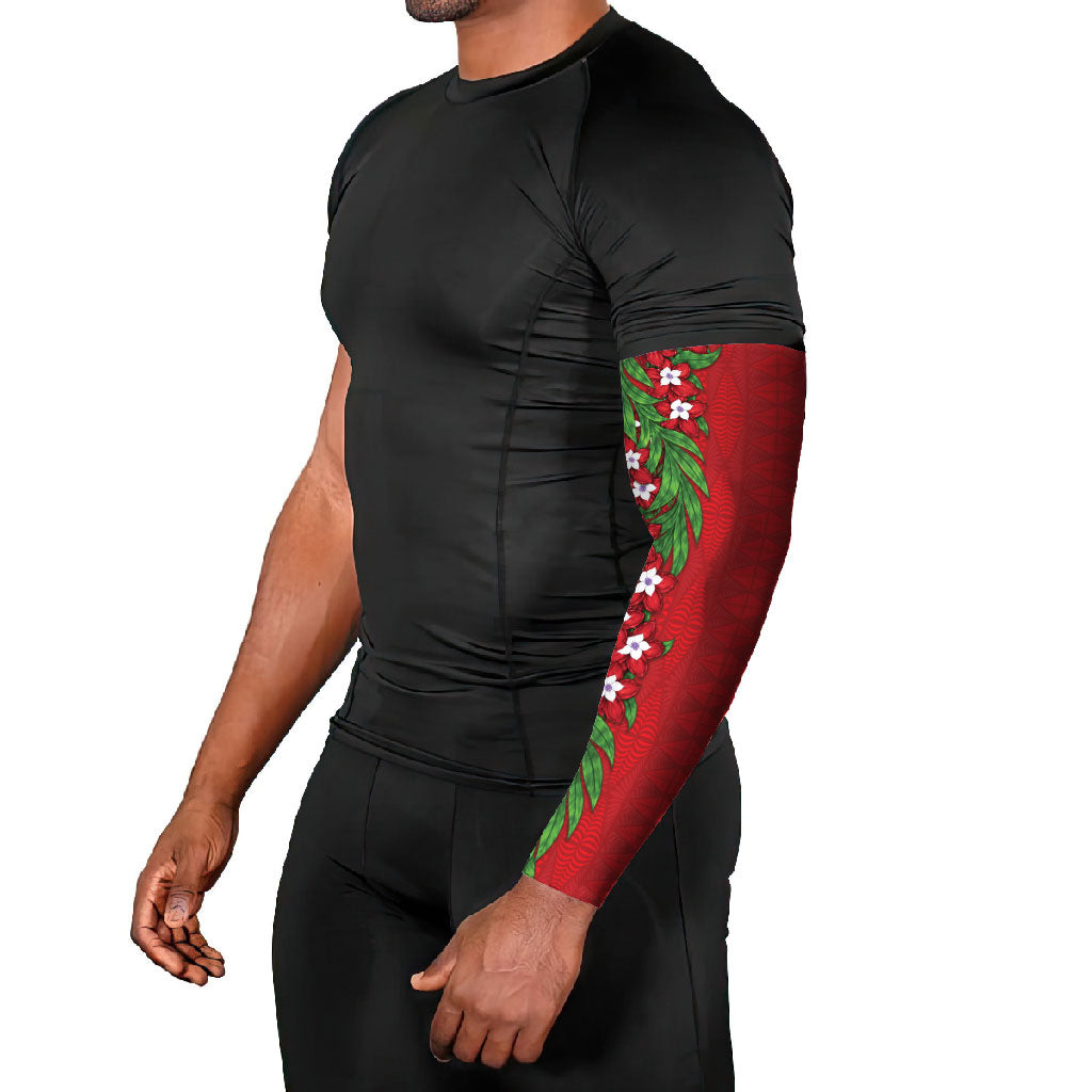 Tonga Language Week Arm Sleeves Heilala Floral Red LT05 - Polynesian Pride