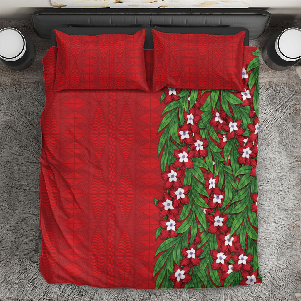 Tonga Language Week Bedding Set Heilala Floral Red