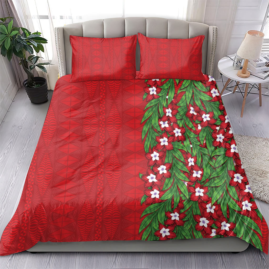 Tonga Language Week Bedding Set Heilala Floral Red