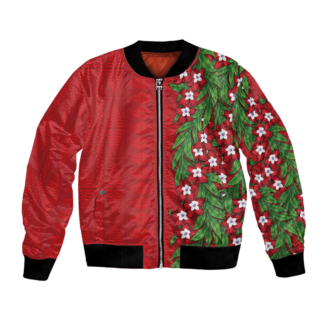 Tonga Language Week Bomber Jacket Heilala Floral Red