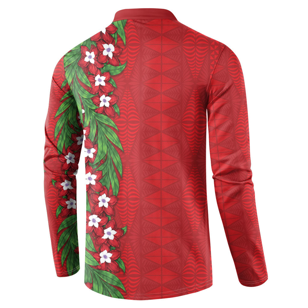 Tonga Language Week Button Sweatshirt Heilala Floral Red