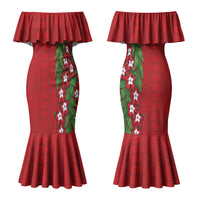 Tonga Language Week Couples Matching Mermaid Dress and Long Sleeve Button Shirt Heilala Floral Red
