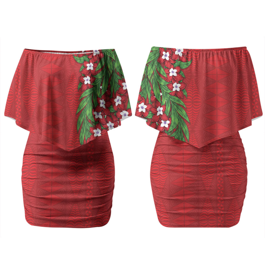Tonga Language Week Couples Matching Off Shoulder Short Dress and Hawaiian Shirt Heilala Floral Red