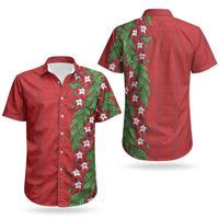 Tonga Language Week Couples Matching Off Shoulder Short Dress and Hawaiian Shirt Heilala Floral Red
