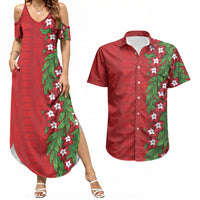 Tonga Language Week Couples Matching Summer Maxi Dress and Hawaiian Shirt Heilala Floral Red
