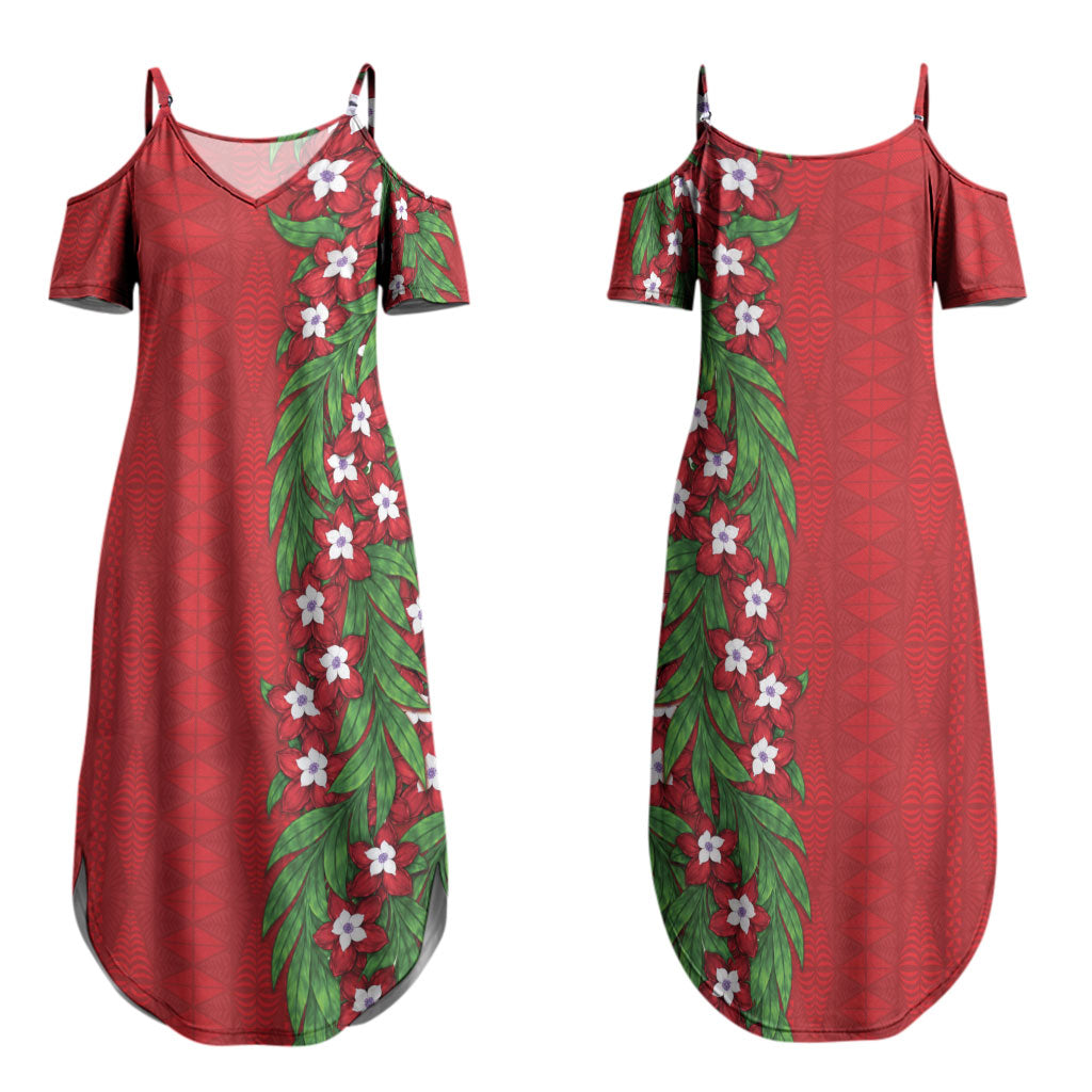 Tonga Language Week Couples Matching Summer Maxi Dress and Hawaiian Shirt Heilala Floral Red