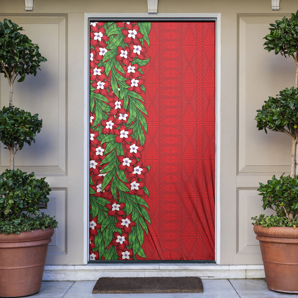 Tonga Language Week Door Cover Heilala Floral Red LT05 Red - Polynesian Pride
