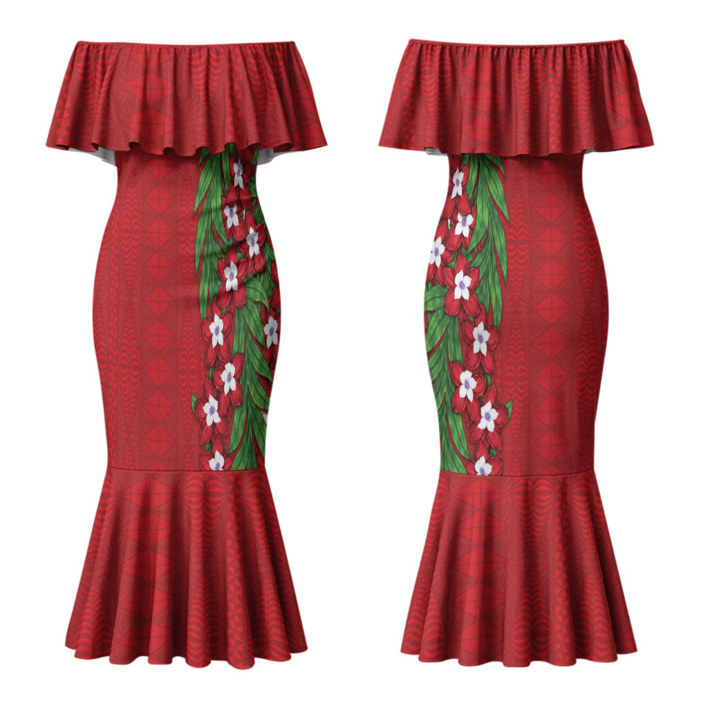 Tonga Language Week Family Matching Mermaid Dress and Hawaiian Shirt Heilala Floral Red
