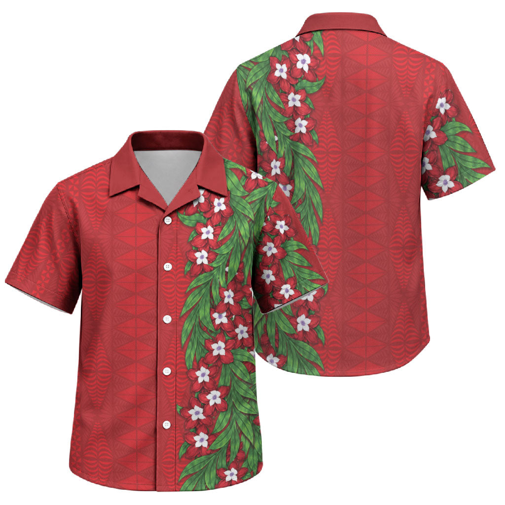 Tonga Language Week Family Matching Off Shoulder Short Dress and Hawaiian Shirt Heilala Floral Red