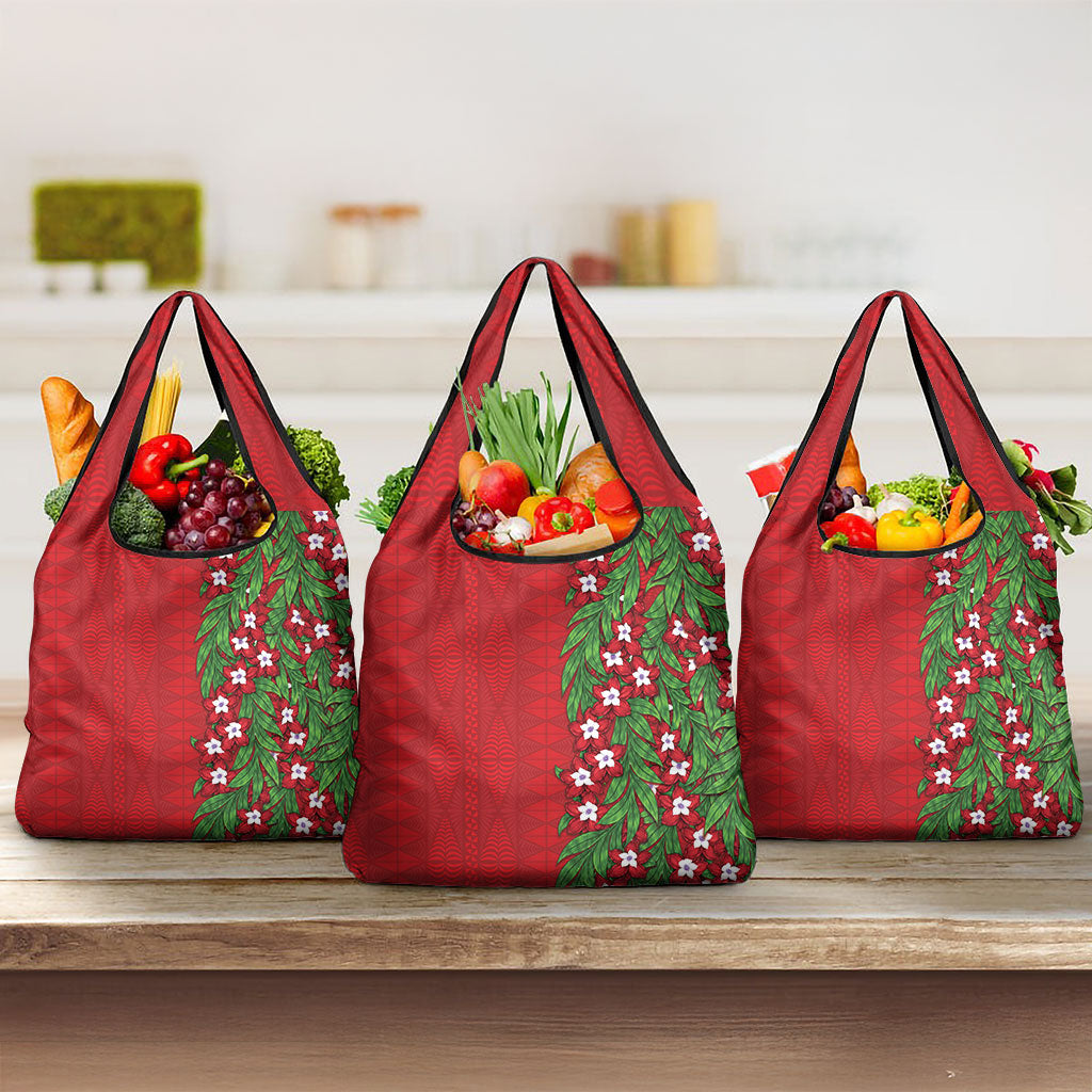 Tonga Language Week Grocery Bag Heilala Floral Red