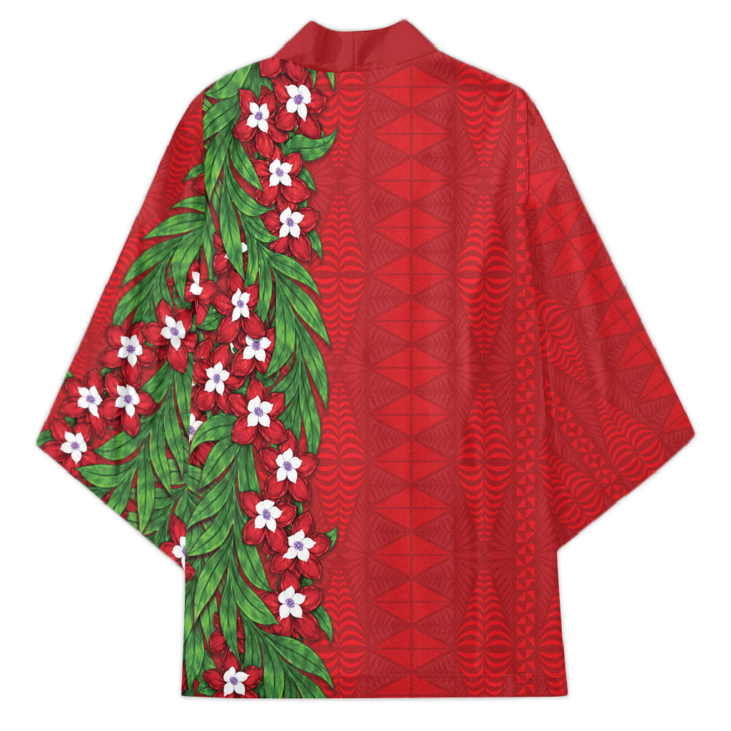 Tonga Language Week Kimono Heilala Floral Red