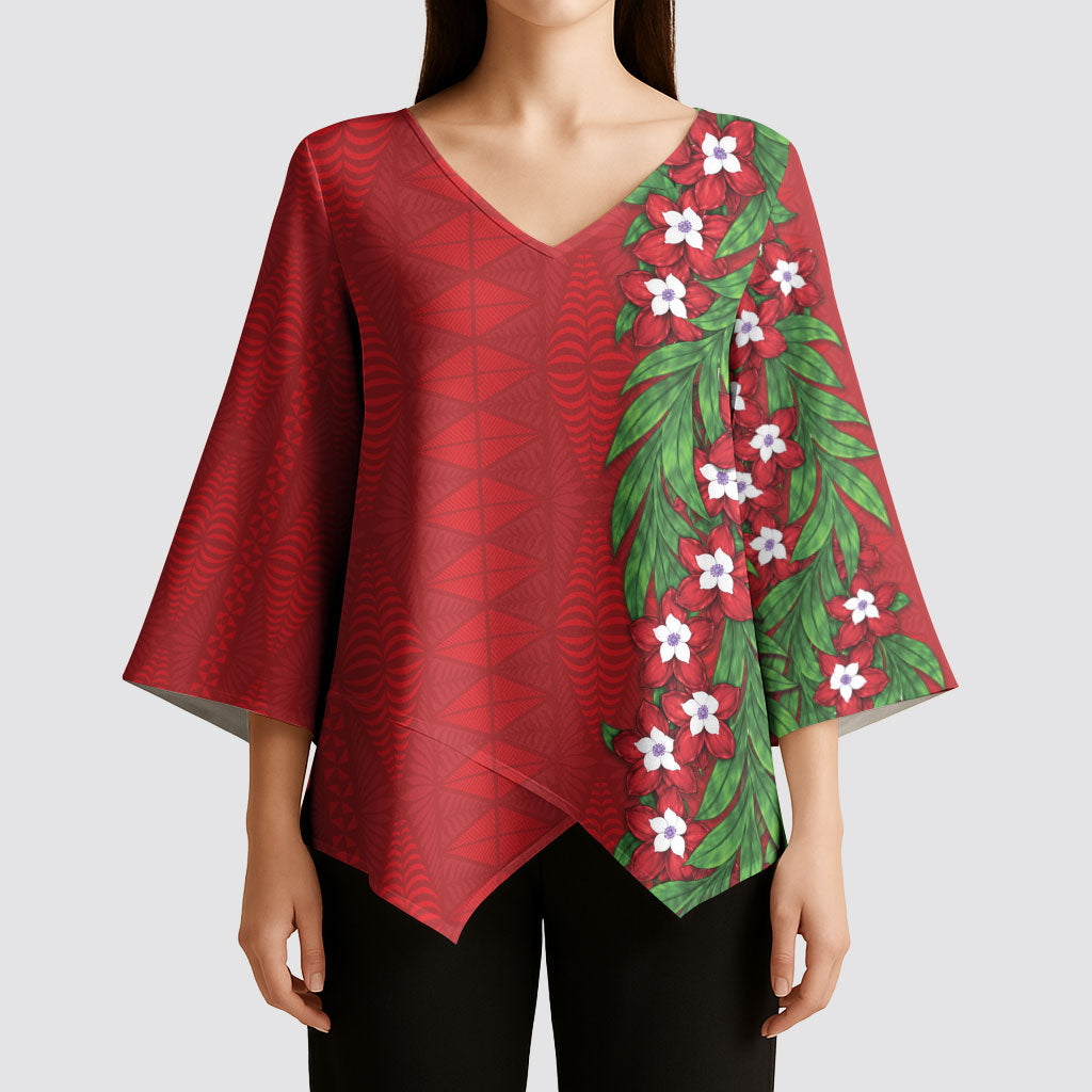 Tonga Language Week Kimono Sleeve Blouse Heilala Floral Red