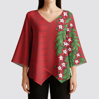 Tonga Language Week Kimono Sleeve Blouse Heilala Floral Red