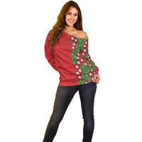 Tonga Language Week Off Shoulder Sweater Heilala Floral Red LT05 - Polynesian Pride