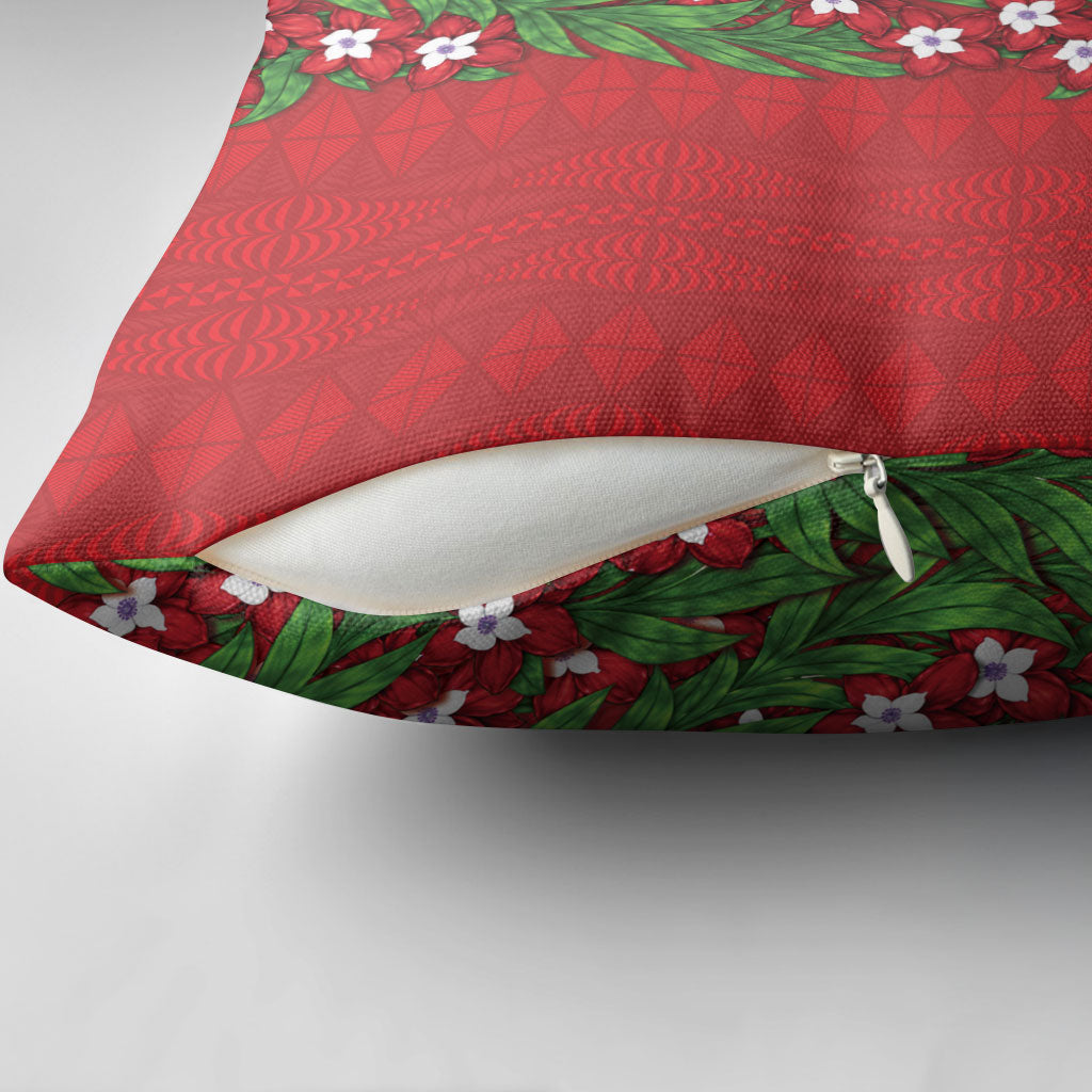 Tonga Language Week Pillow Cover Heilala Floral Red LT05 - Polynesian Pride