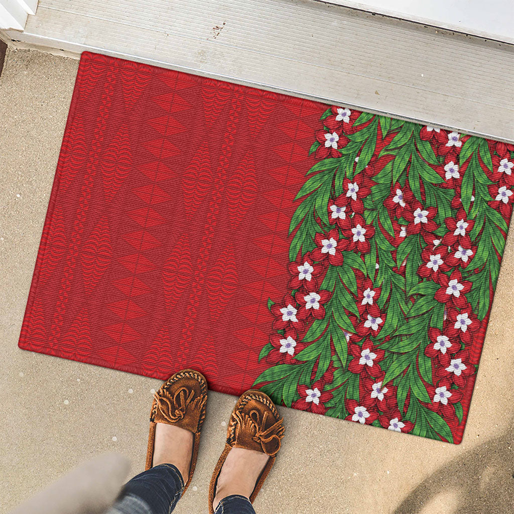 Tonga Language Week Rubber Doormat Heilala Floral Red