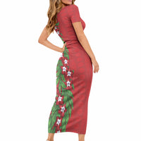 Tonga Language Week Short Sleeve Bodycon Dress Heilala Floral Red