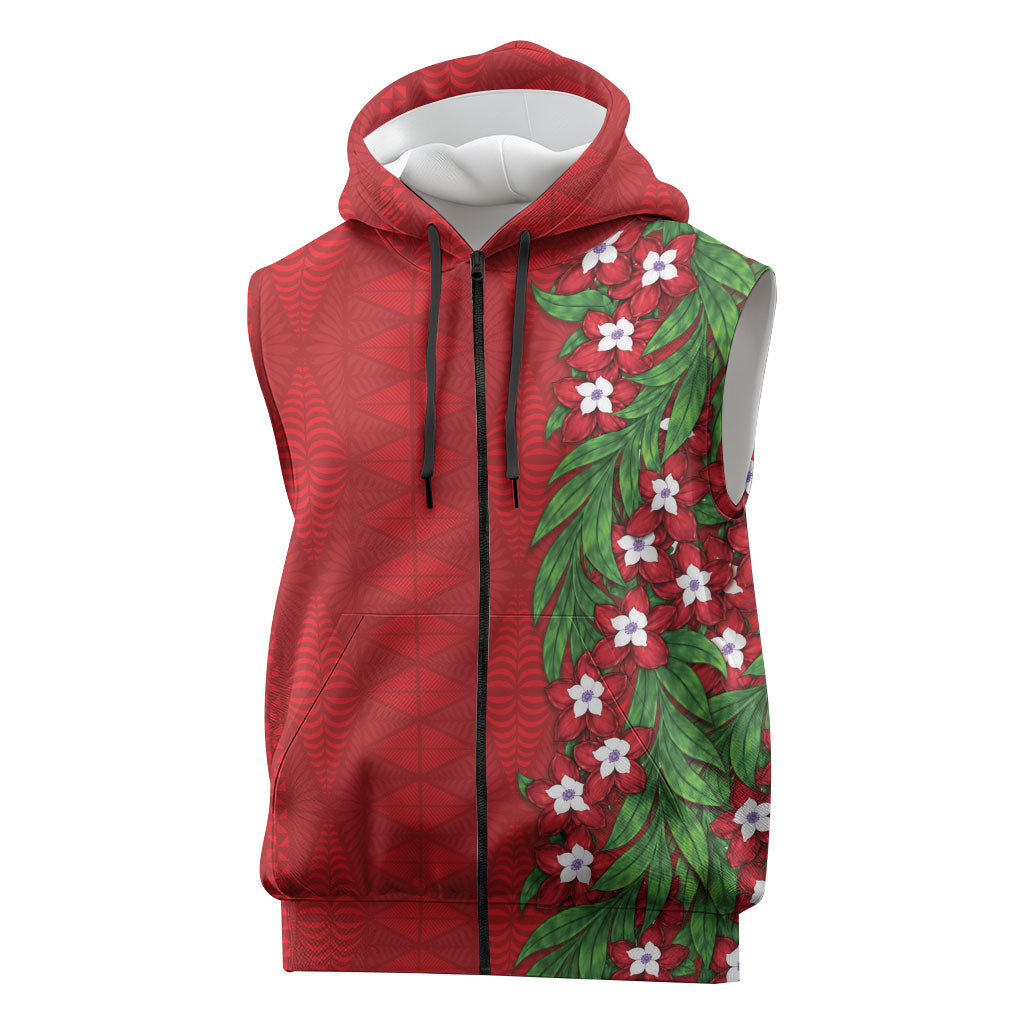 Tonga Language Week Sleeveless Zip Hoodie Heilala Floral Red