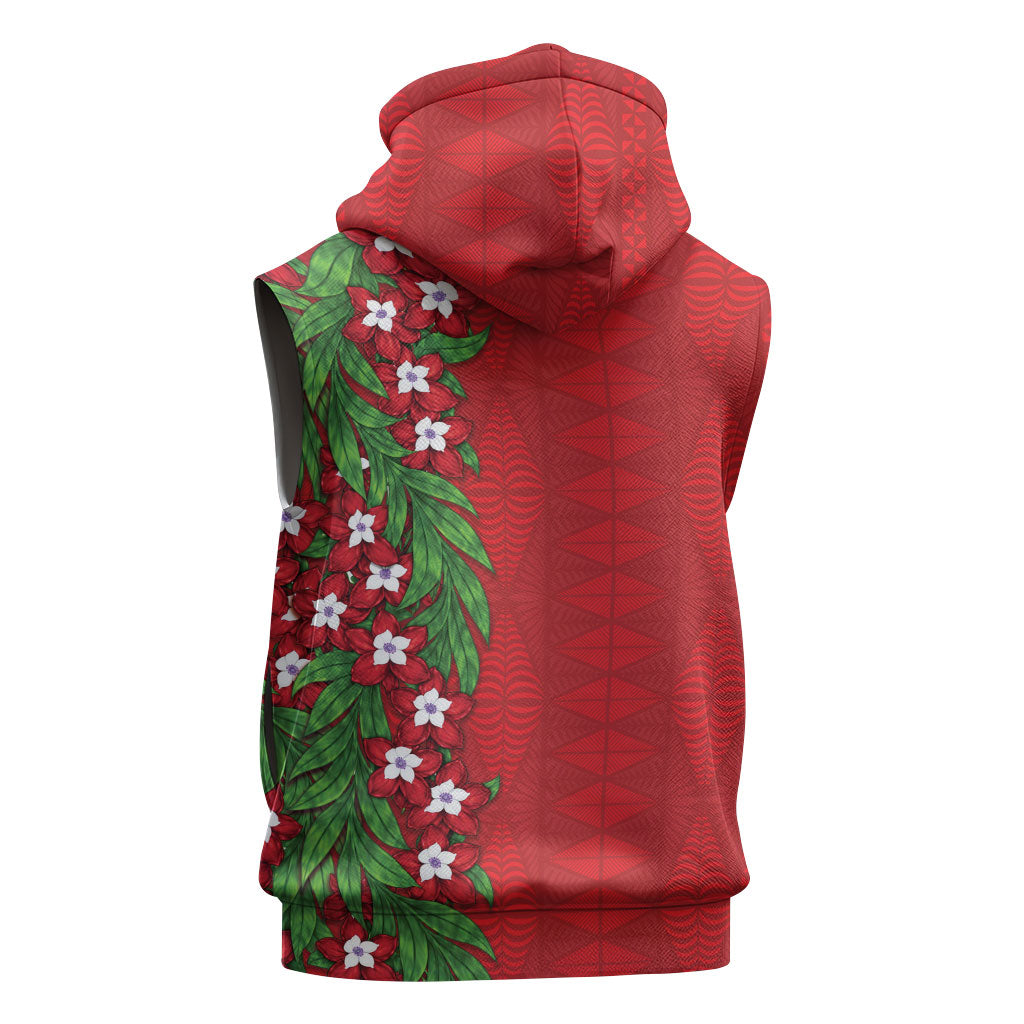 Tonga Language Week Sleeveless Zip Hoodie Heilala Floral Red