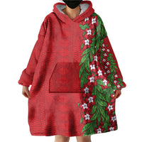 Tonga Language Week Wearable Blanket Hoodie Heilala Floral Red