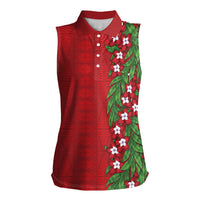 Tonga Language Week Women Sleeveless Polo Shirt Heilala Floral Red
