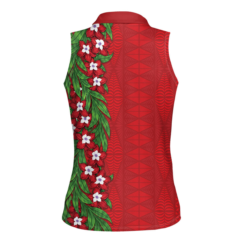 Tonga Language Week Women Sleeveless Polo Shirt Heilala Floral Red