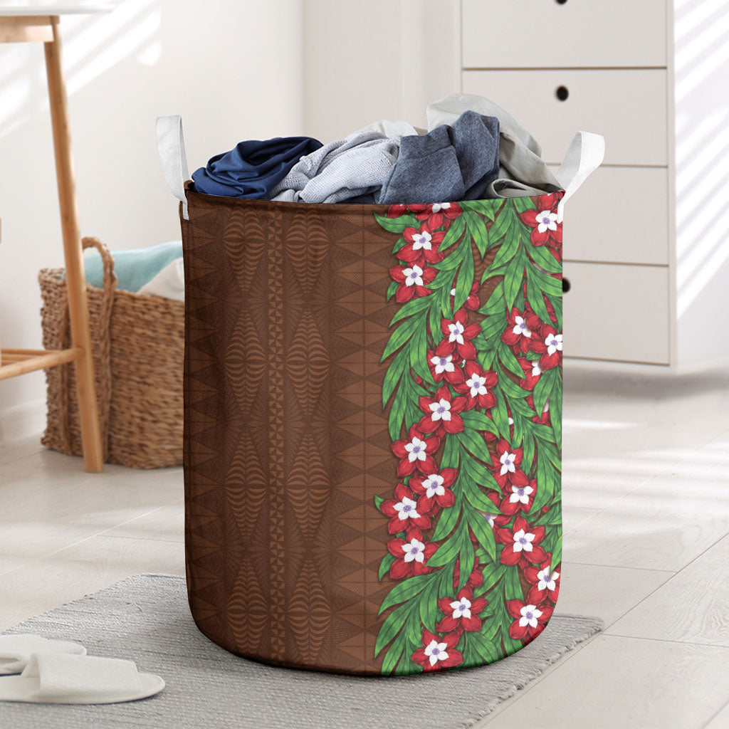 Tonga Language Week Laundry Basket Heilala Floral Brown