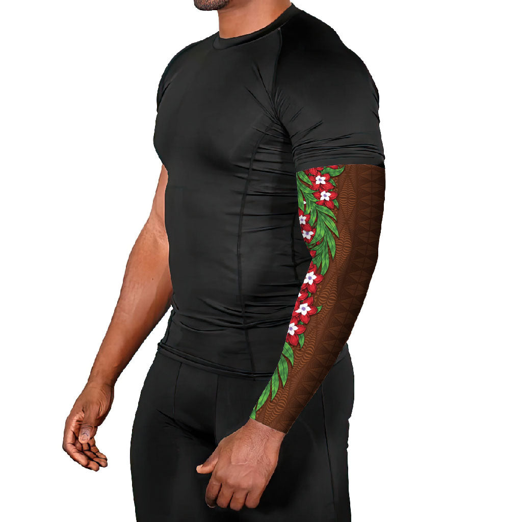 Tonga Language Week Arm Sleeves Heilala Floral Brown LT05 - Polynesian Pride