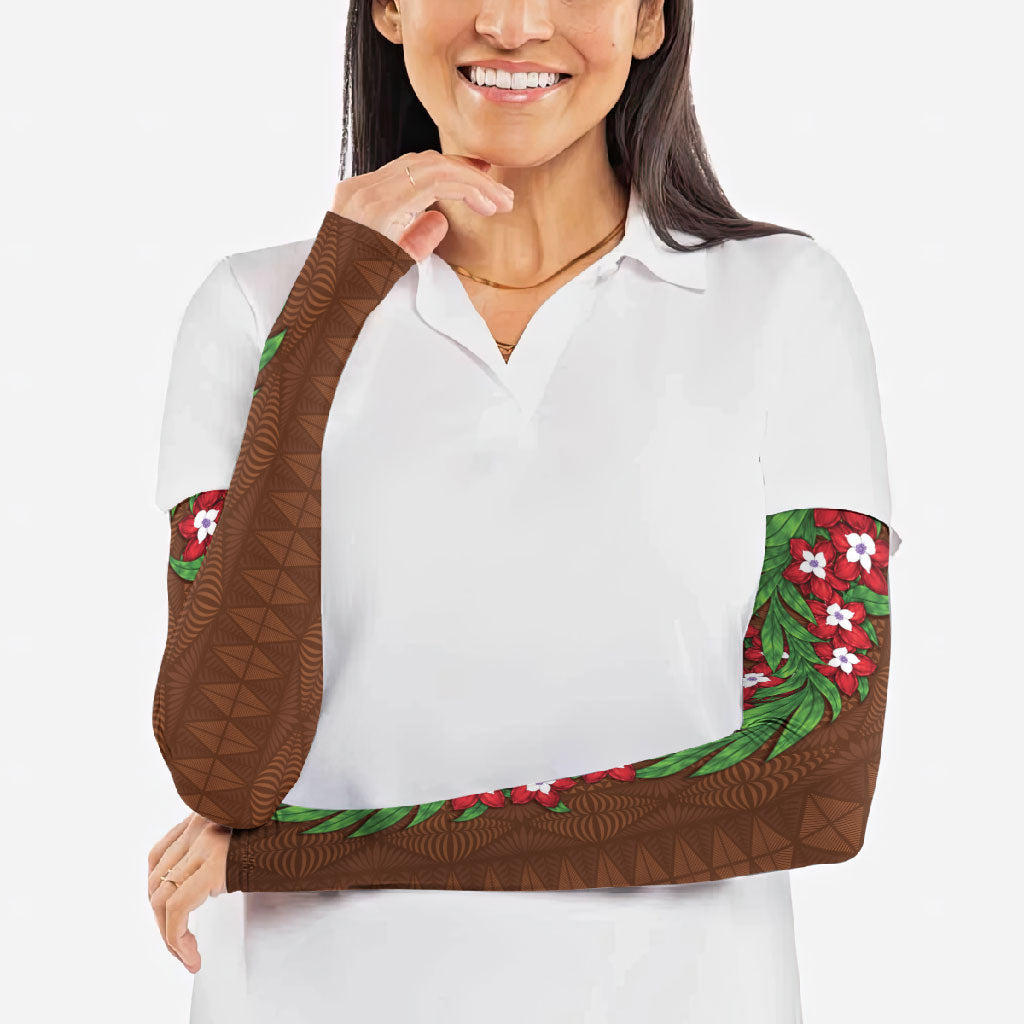 Tonga Language Week Arm Sleeves Heilala Floral Brown LT05 - Polynesian Pride
