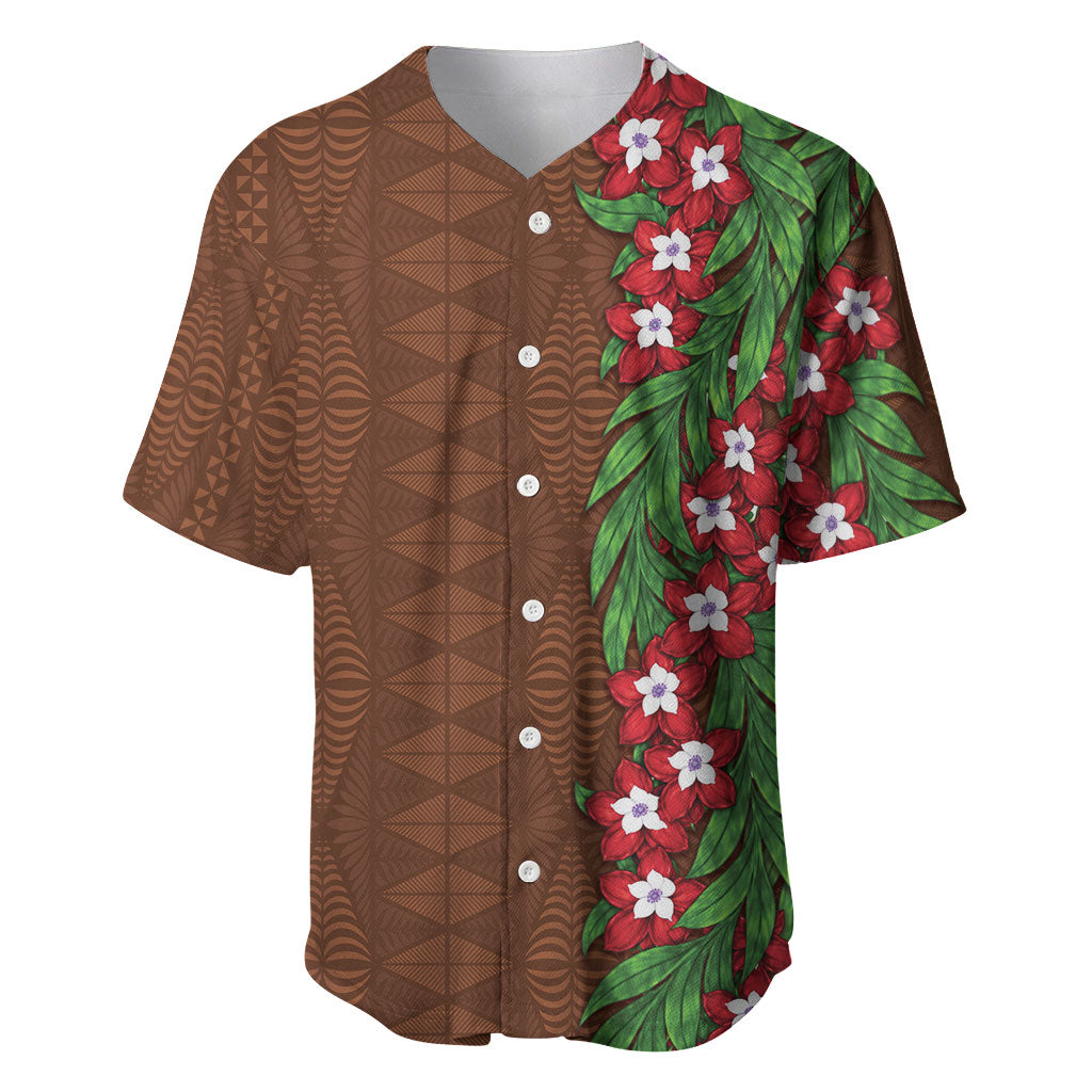 Tonga Language Week Baseball Jersey Heilala Floral Brown