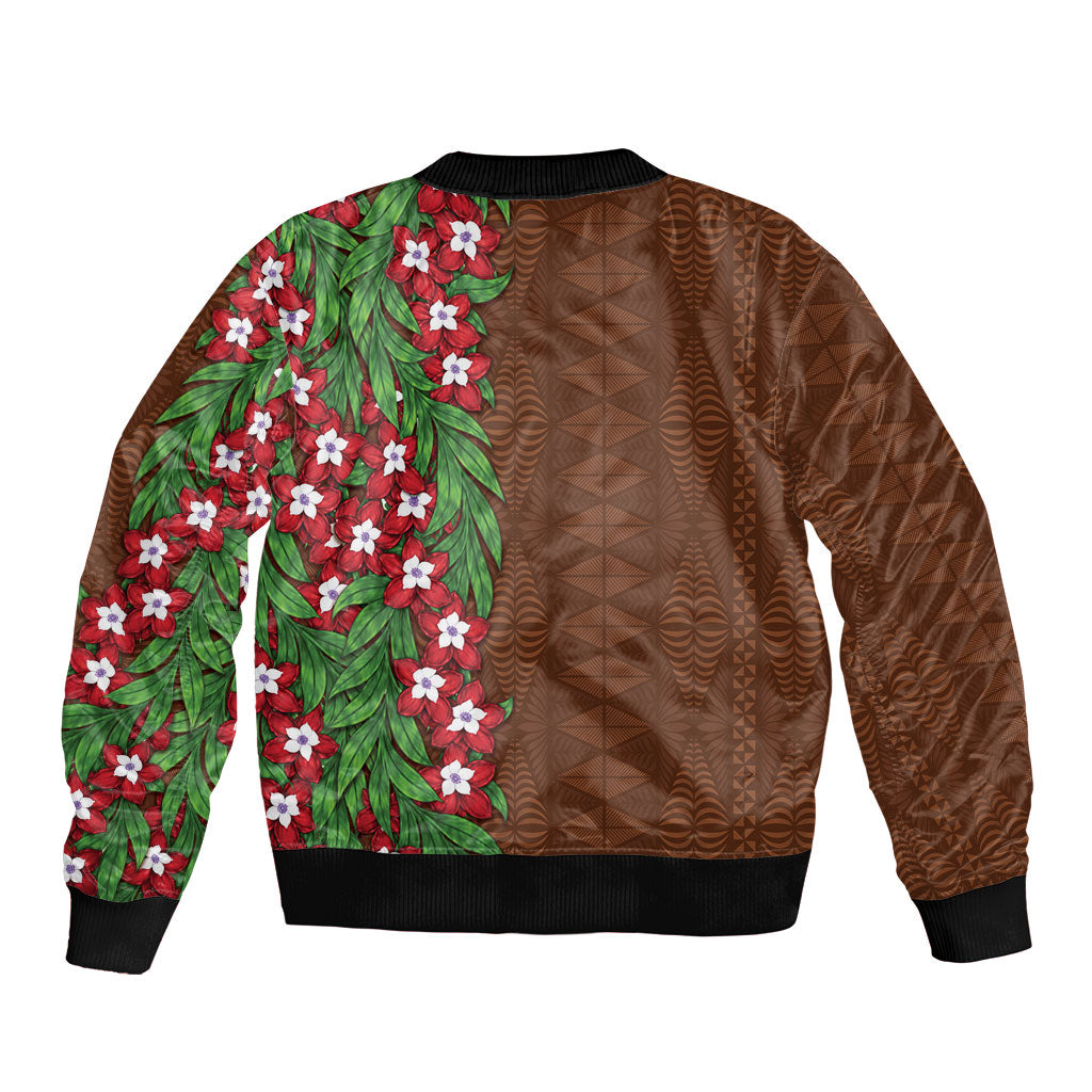 Tonga Language Week Bomber Jacket Heilala Floral Brown